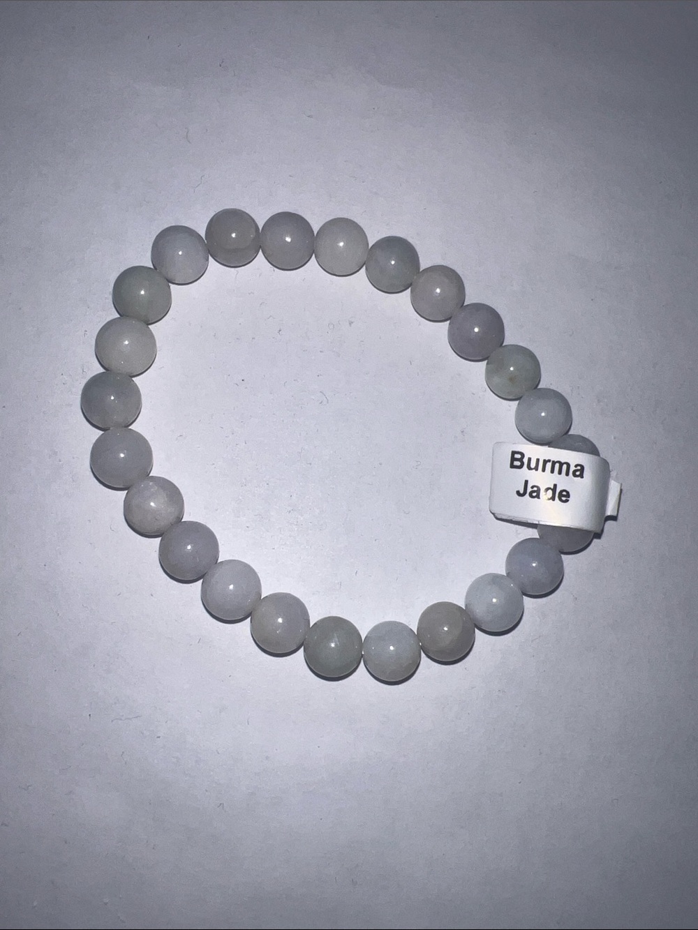 8mm Burma Jade Beaded Stretch Bracelet - White-Green Jade
